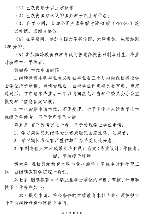 哈尔滨理工大学高等学历继续教育本科毕业生学士学位授予工作细节(修订）