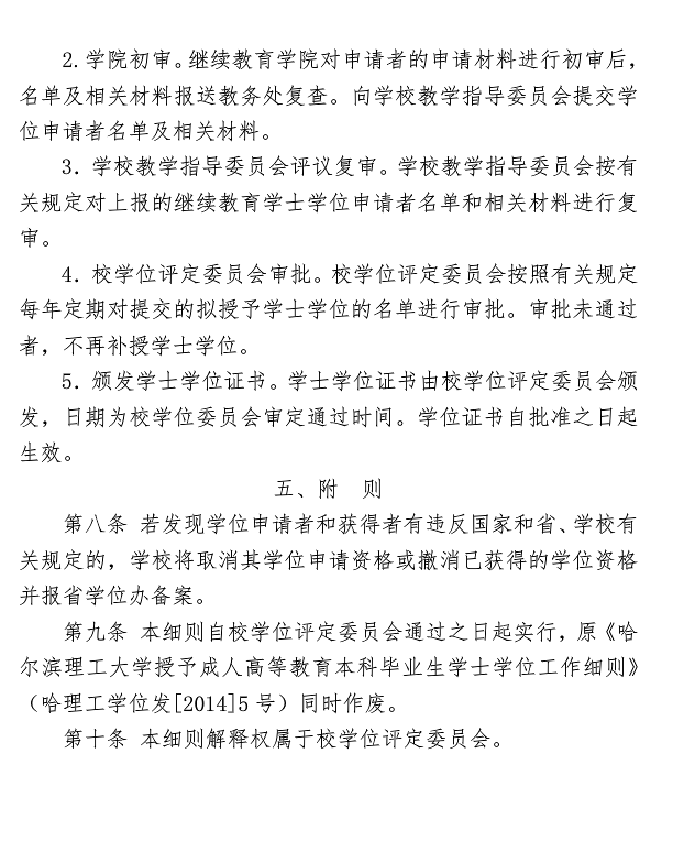 哈尔滨理工大学高等学历继续教育本科毕业生学士学位授予工作细节(修订）