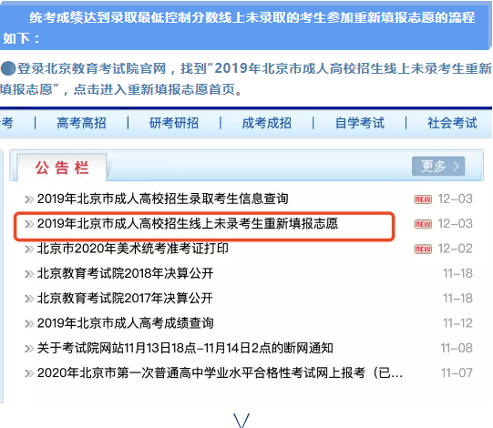 北京成招高起本和专升本批次线上未录取考生重新填报志愿今天24时截止!