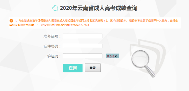 2020年云南成考成绩十一月二十日在线查询