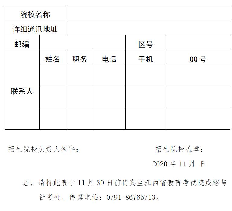 江西2020年成人高校招生网上录取院校信息表