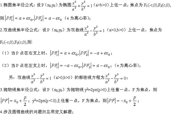 2020年江西成考文科数学圆锥曲线考试知识点