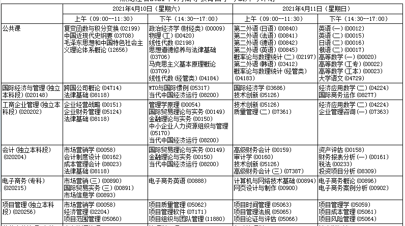 黑龙江鸡西2021年四月自考考试时间